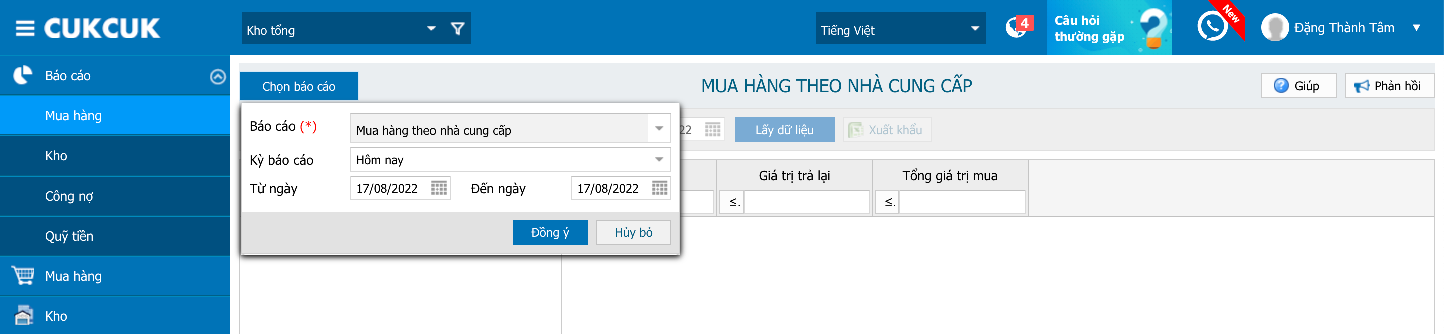 báo cáo kho quỹ, nguyên vật liệu