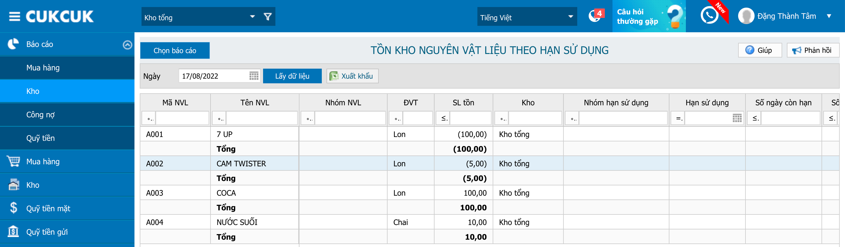 tồn kho nguyên vật liệu theo hạn sử dụng