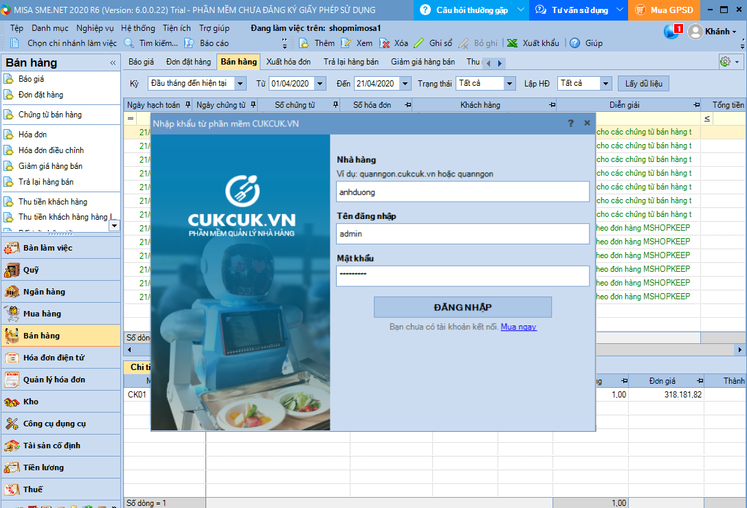MISA CukCuk kết nối với phần mềm kế toán MISA SME