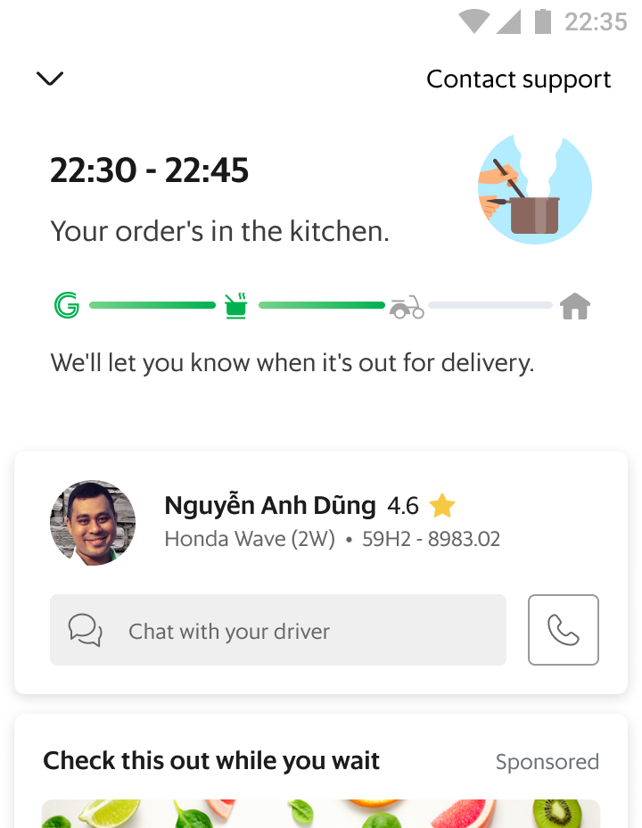 chiến lược marketing của GrabFood - màn hình giao món