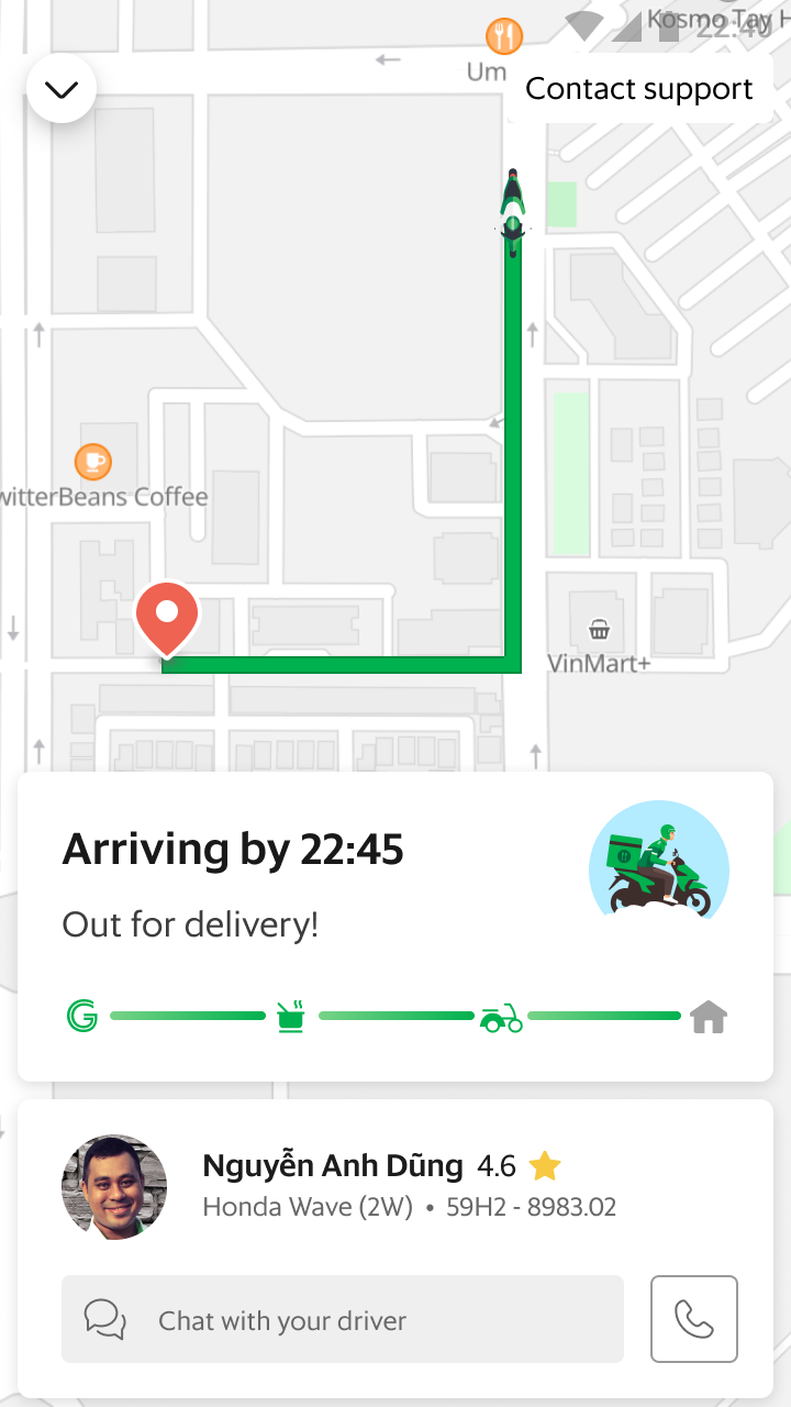 chiến lược marketing của GrabFood - màn hình giao món