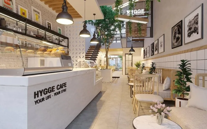 mô hình quán cafe văn phòng không gian mở