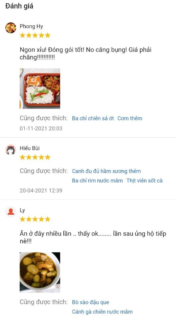 đánh giá của khách hàng