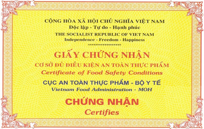 giấy chứng nhận ATTP kinh doanh quán ăn