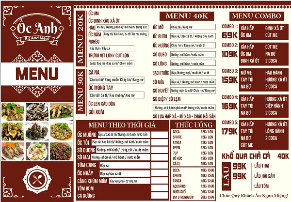menu quán ốc đẹp