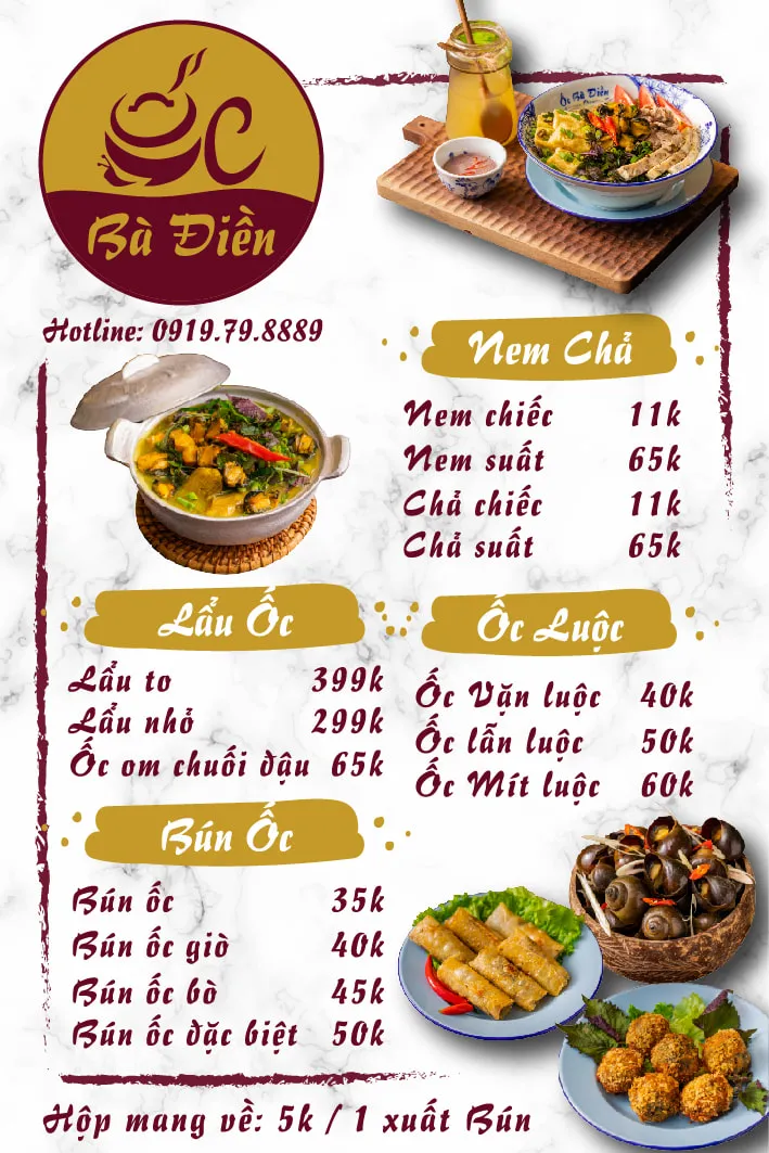 thiết kế menu quán ốc hiện đại