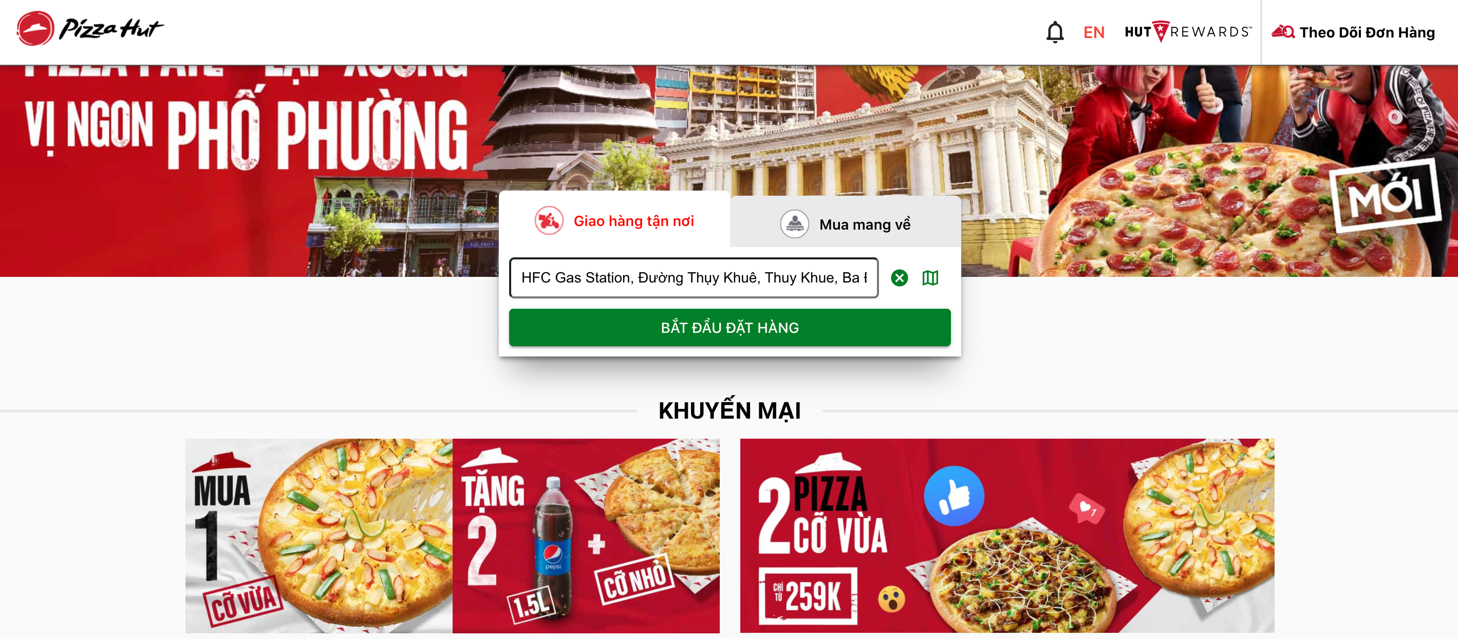 website bán hàng online của pizza hut