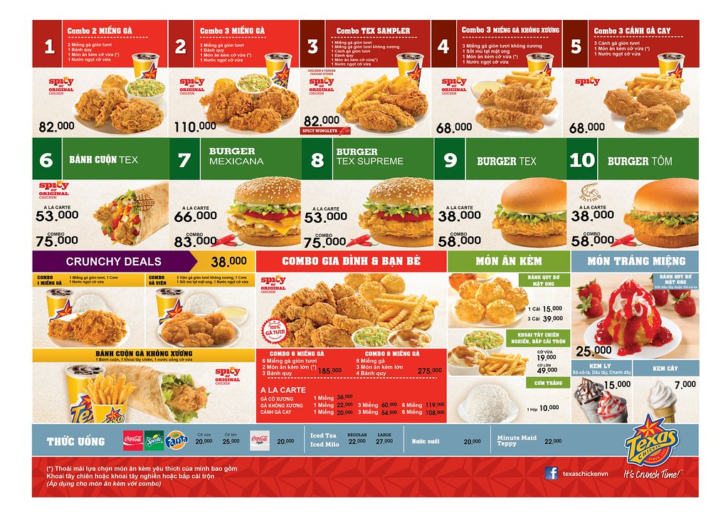 Menu gà rán Texas tại Việt Nam