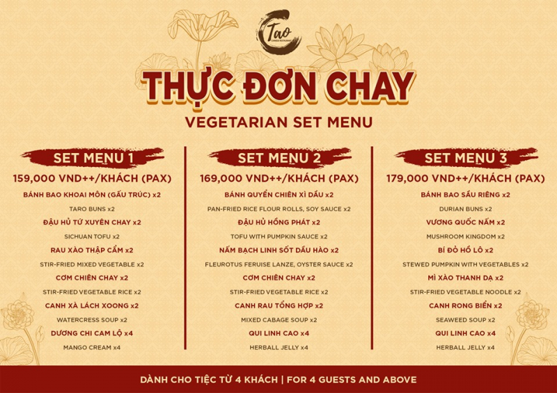 Menu nhà hàng ăn chay