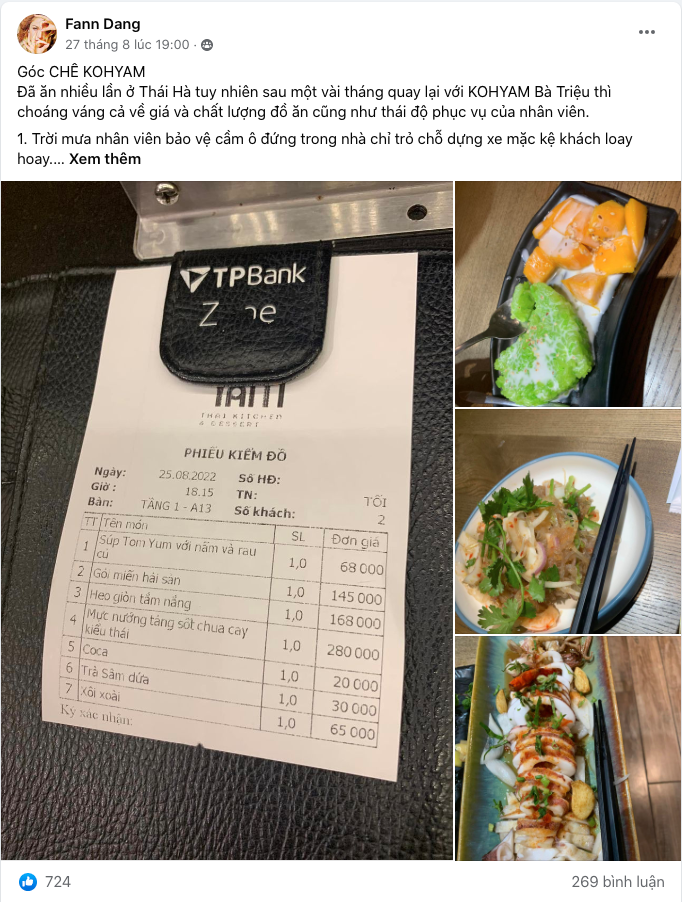Review tiêu cực về nhà hàng