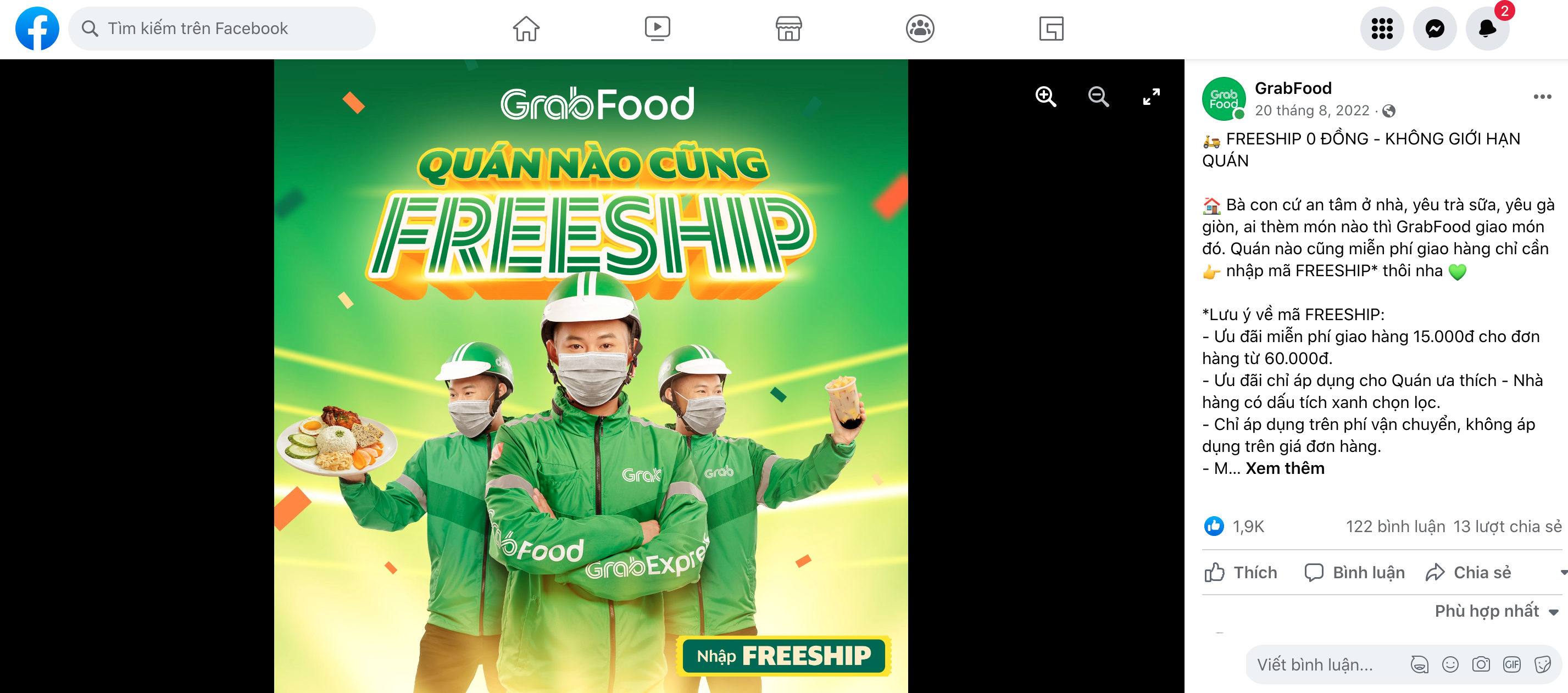 Mã freeship Grabfood