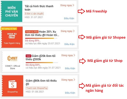 Các loại mã giảm giá ShopeeFood