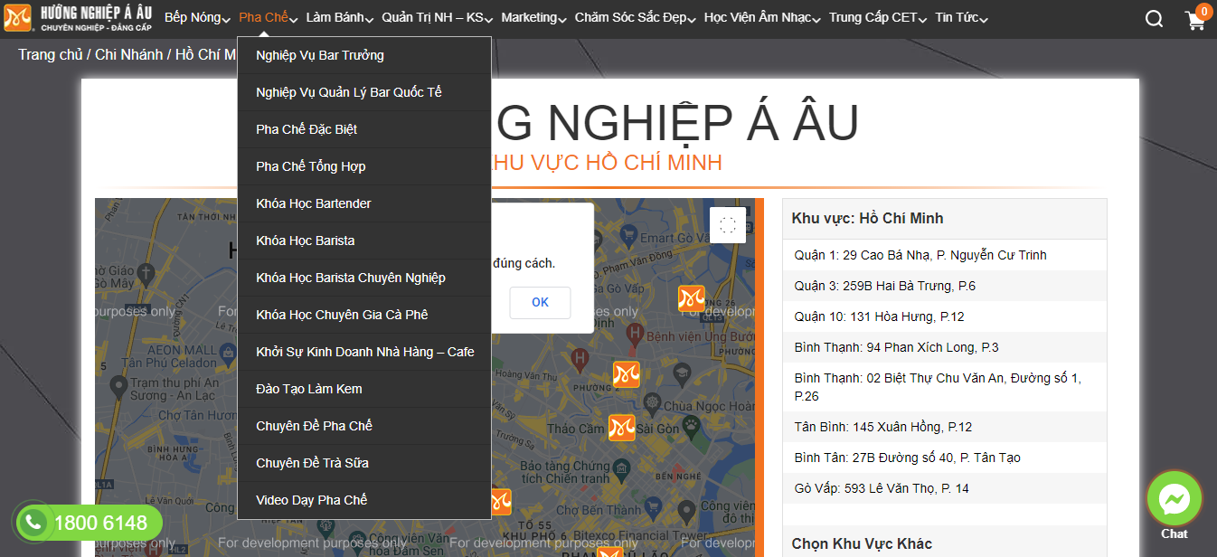 Học pha chế Hồ Chí Minh tại trung tâm hướng nghiệp Á - Âu
