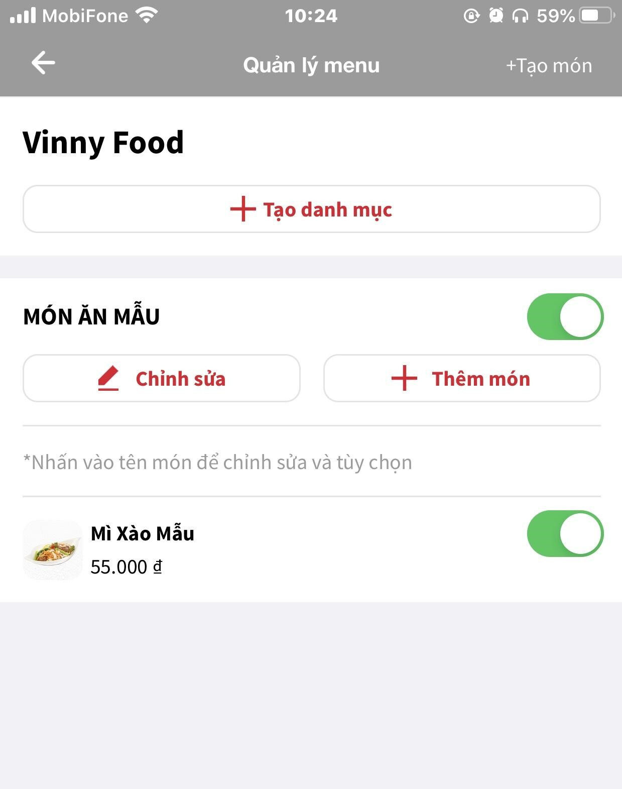 thiết lập menu loship