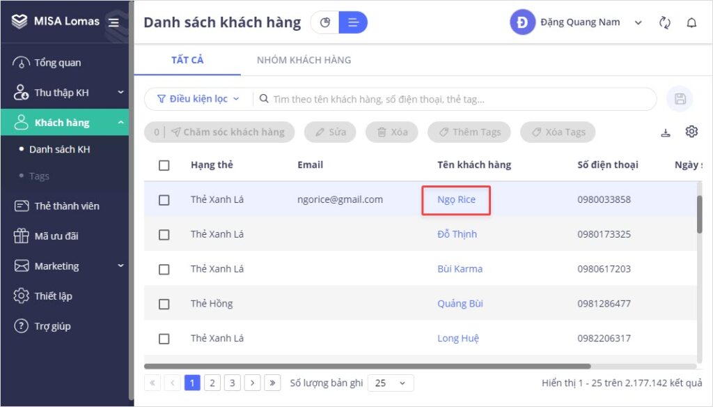 Khai báo thông tin khách hàng trên phần mềm marketing nhà hàng
