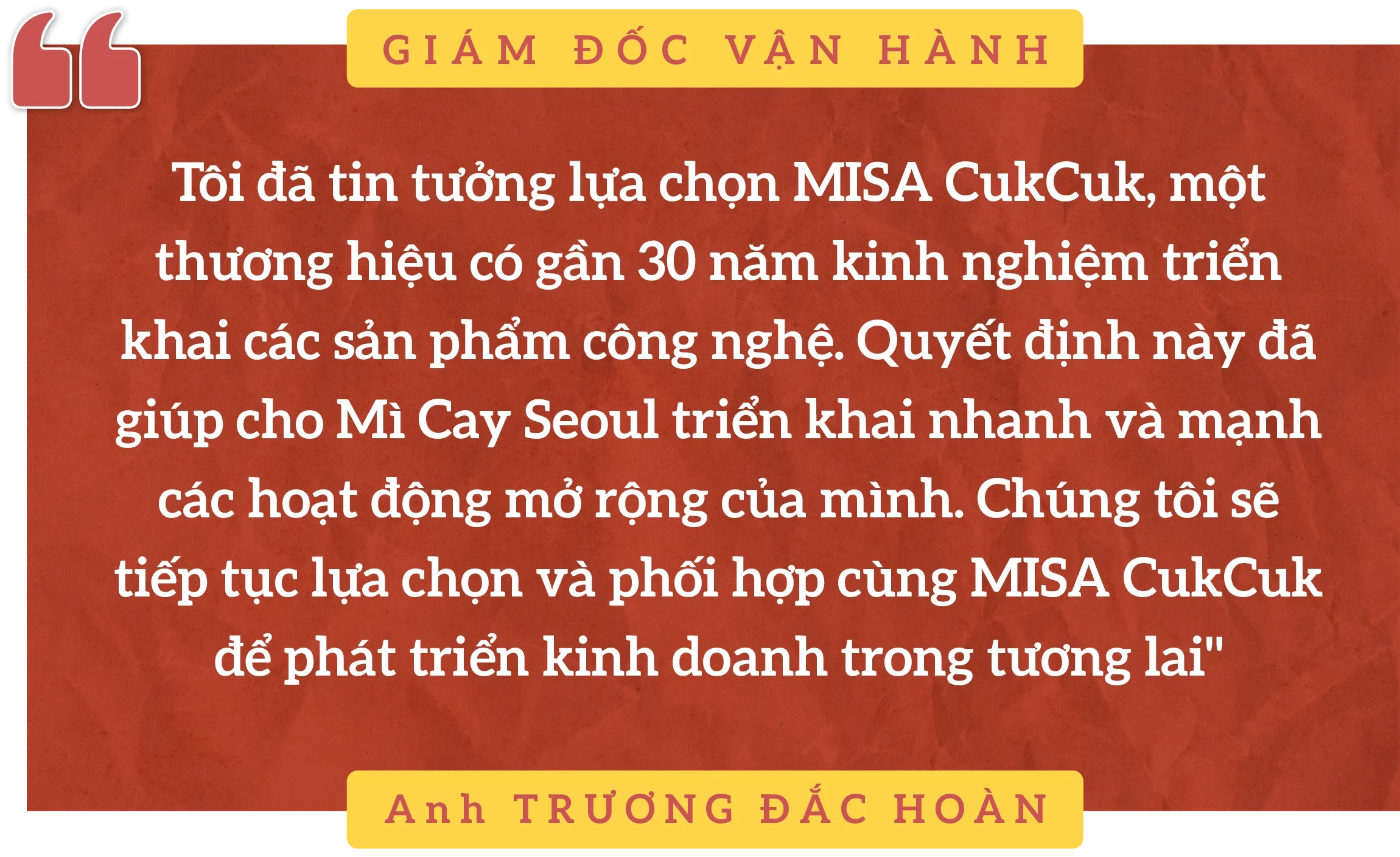 Mì Cay Seoul tin tưởng lựa chọn MISA CukCuk