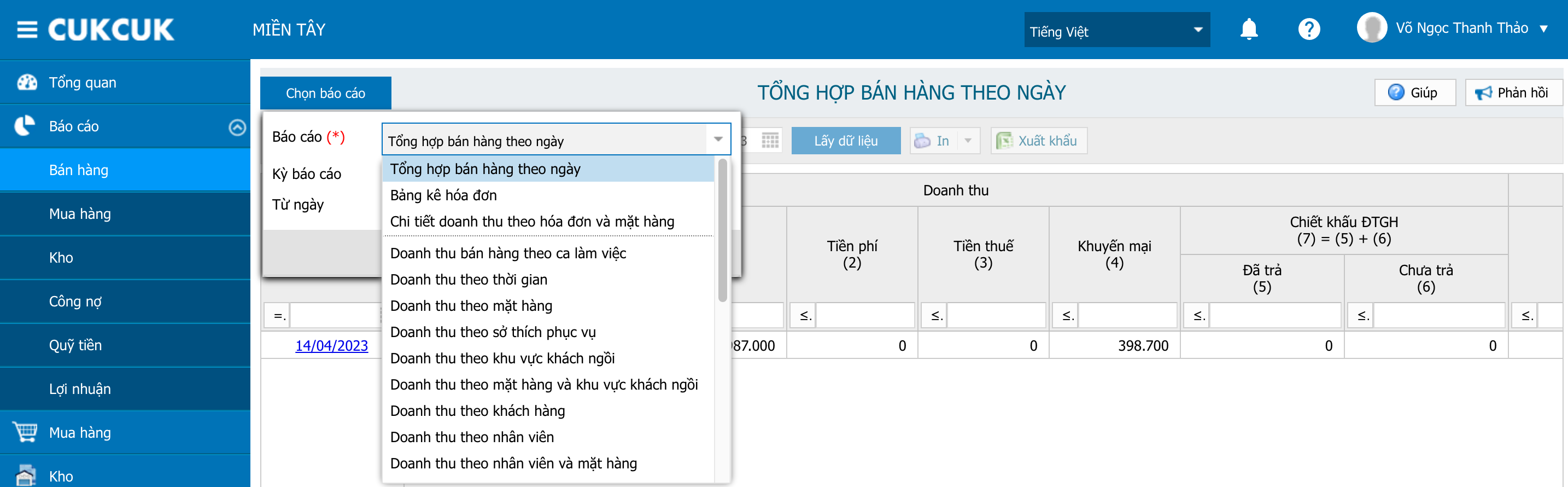 Báo cáo quản lý doanh thu