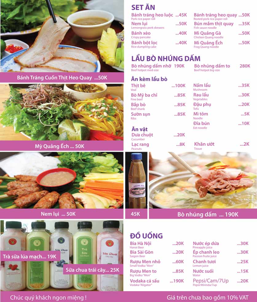 thực đơn của Hoàng bèo