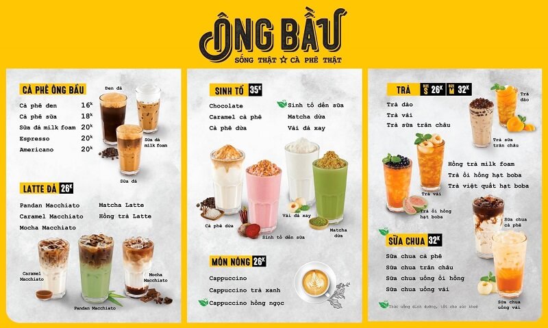 thực đơn cafe ông bầu