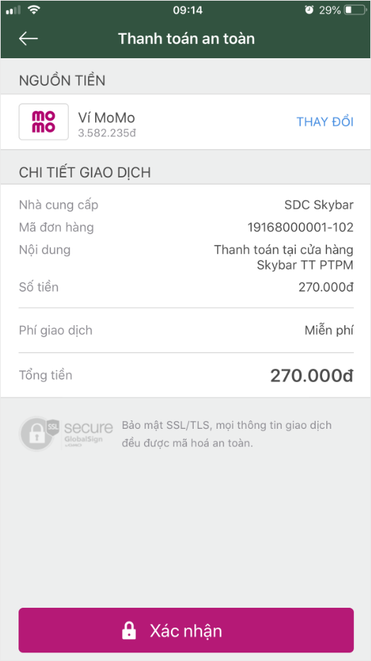 giao diện thanh toán momo