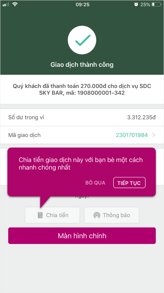 giao diện thanh toán momo