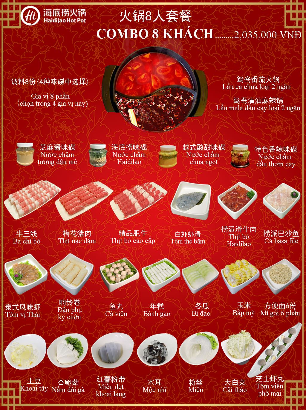 haidilao menu giá 8 người