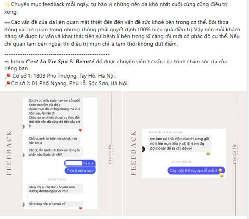 mẫu content feedback spa