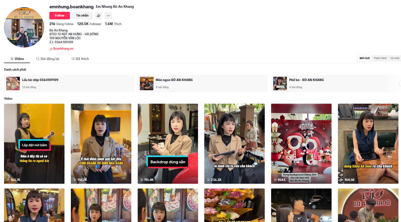 Kênh TikTok của thương hiệu Bò An Khang