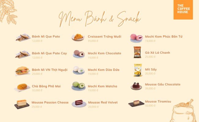 Menu bánh và snack the coffee house