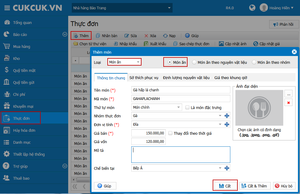 Nhập danh mục đồ ăn lên máy pos