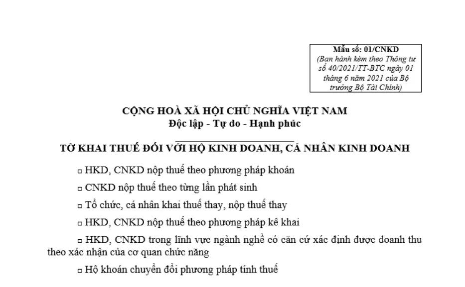 mẫu kê khai thuế hộ kinh doanh spa